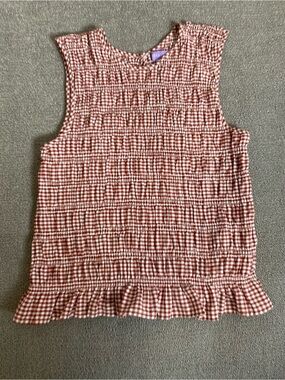 Lotus & Lavender Red and White Smocked Gingham Ruffle Hem Tank Top- Boho Summer